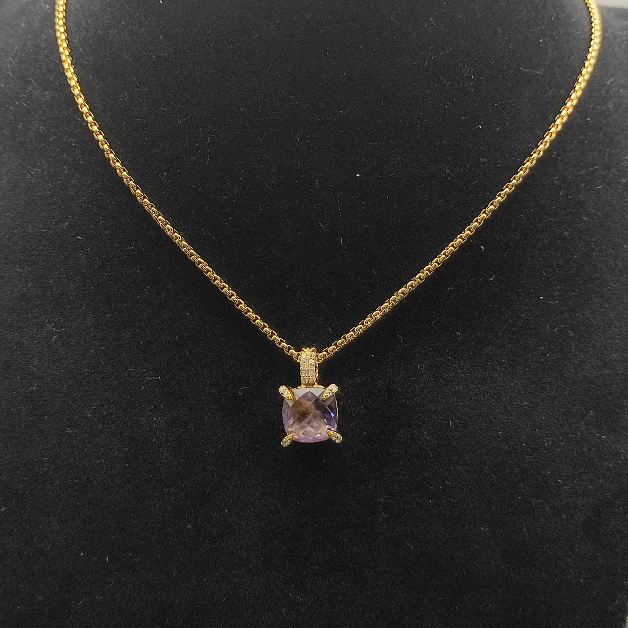 David Yurman Gold Chain with Purple Stone Pendant